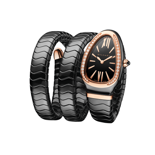 Bvlgari SERPENTI Spiga Ceramic Diamond Black Dial Watch 102885