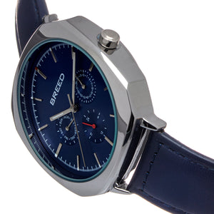 Breed Revolver Leather-Band Watch w/Day/Date - Navy