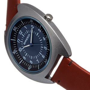 Breed Victor Leather-Band Watch - Blue-Grey/Russet