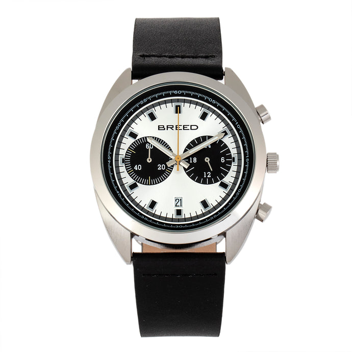 Breed Racer Chronograph Leather-Band Watch w/Date - Silver/Black