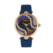 Load image into Gallery viewer, Bertha Trisha Leather-Band Watch w/Swarovski Crystals - Blue