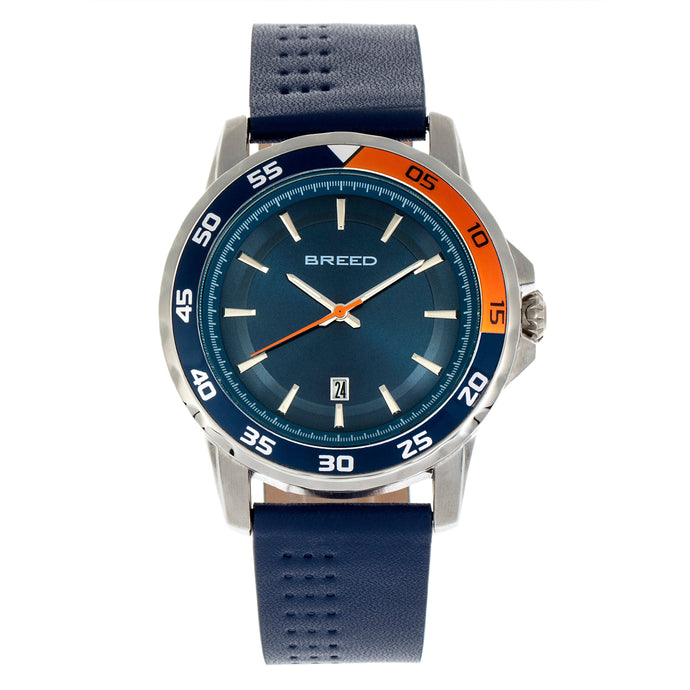 Breed Revolution Leather-Band Watch w/Date - Navy