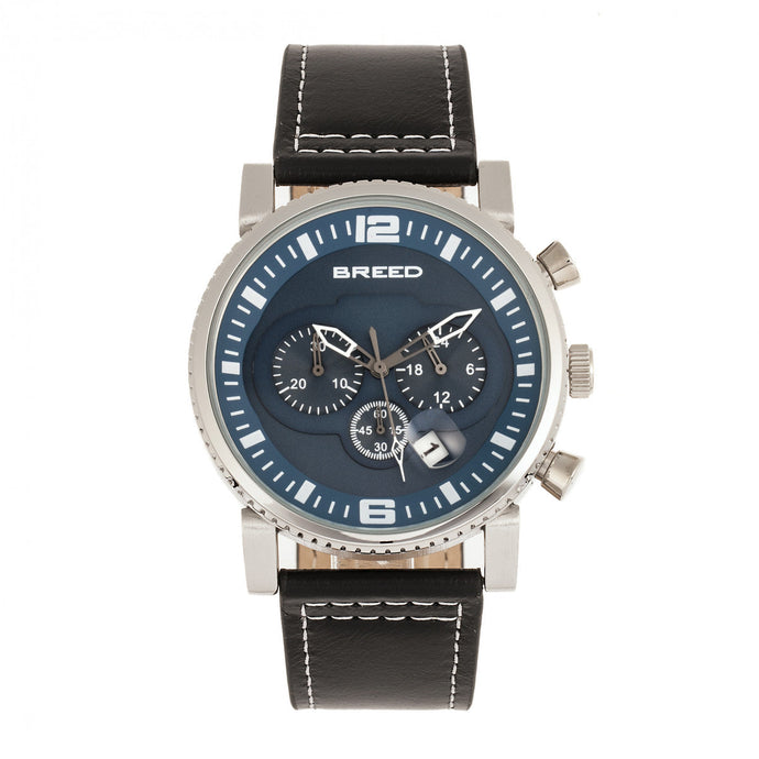 Breed Ryker Chronograph Leather-Band Watch w/Date - Black/Blue