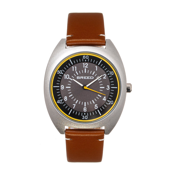 Breed Victor Leather-Band Watch - Grey/Brown