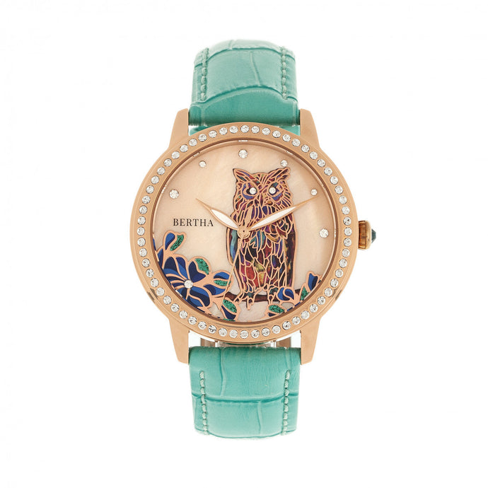 Bertha Madeline MOP Leather-Band Watch - Turquoise