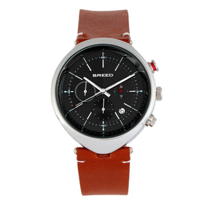 Breed Tempest Chronograph Leather-Band Watch w/Date - Brown/Silver