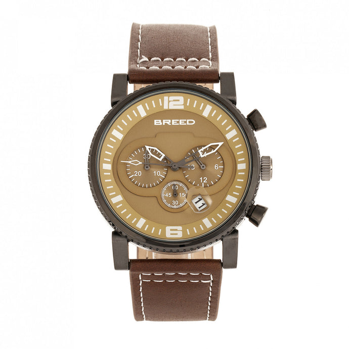 Breed Ryker Chronograph Leather-Band Watch w/Date - Brown/Camel