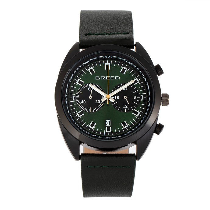 Breed Racer Chronograph Leather-Band Watch w/Date - Black/Green