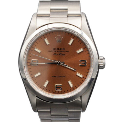 Mens Rolex Stainless Steel Air-King Watch Salmon Arabic Dial 14000