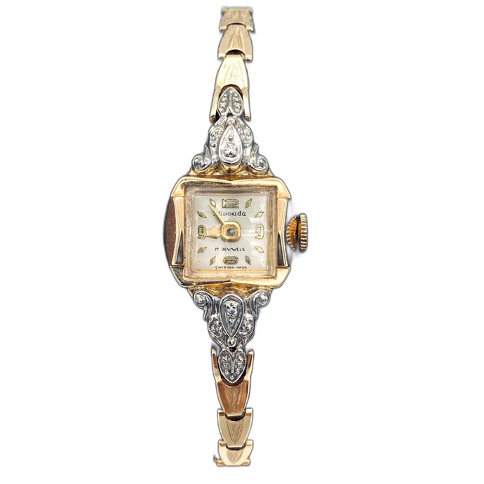 NIVADA Vintage Ladies Watch 14K Yellow Gold Diamond - Wind Up Watch