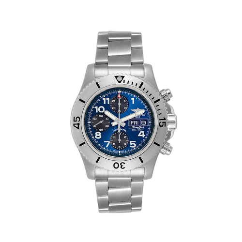 Men's Breitling 44mm Superocean Automatic Steel Watch with Blue Chronograph Dial