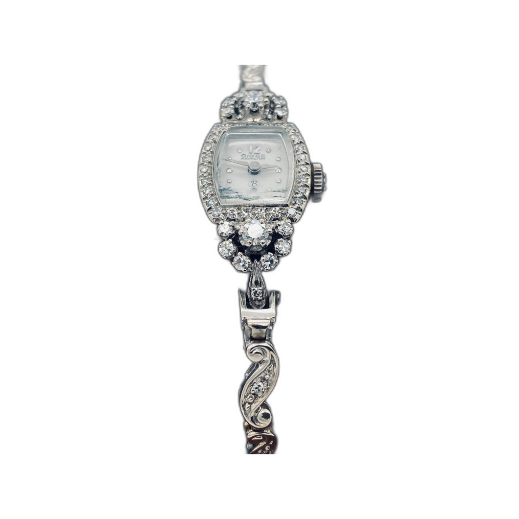 Hamilton Biggs Swiss 14K White Gold & Diamond Bezel- Ladies Watch