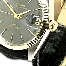 Load image into Gallery viewer, Tudor by Rolex Mens Watch 74000 Swiss Self Winding Gray Dial 14k Gold Bezel 34mm