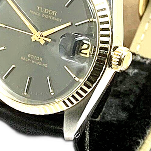 Tudor by Rolex Mens Watch 74000 Swiss Self Winding Gray Dial 14k Gold Bezel 34mm