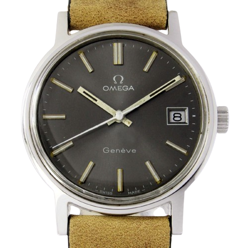 Omega Geneve Quick Date Original Grey Dial Mens Vintage Watch  136.0099 RARE