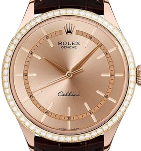 Rolex Cellini Time Rose Gold Dial Diamond Bezel Mens Dress Watch Online Sale