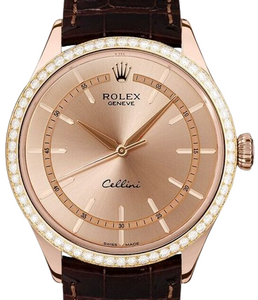 Rolex Cellini Time Everose Gold Case Diamond Bezel Mens Luxury Watch For Sale