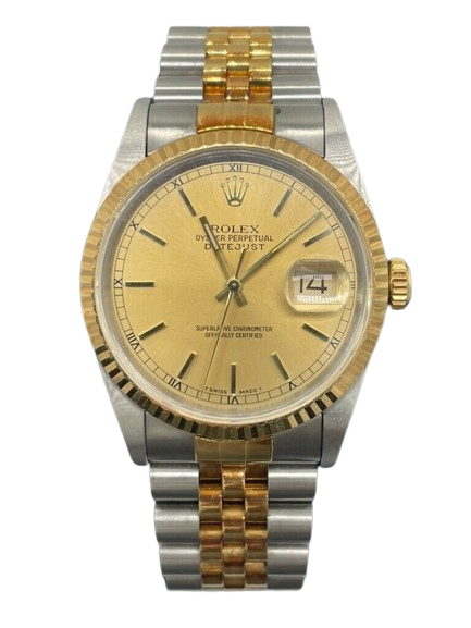 1991 X-Serial Rolex Datejust Champagne Index Dial Jubilee Bracelet Watch 16233