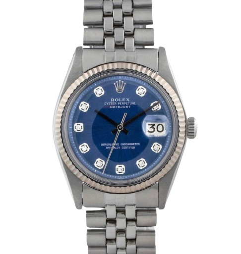 Men's Rolex Datejust 1601 Stainless Steel 36mm Blue Diamond Dial Watch 1973