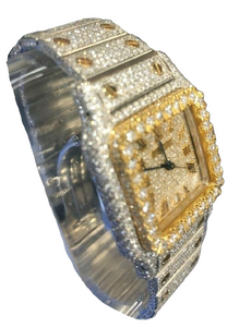 Ladies Cartier Santos WSSA0018 29mm IcedOut TwoTone 18K Yellow Gold Custom Watch