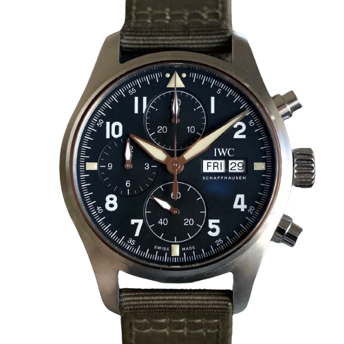 IWC Pilot Chronograph Spitfire 41mm Men's Black Dial Watch Box Papers - IW387901