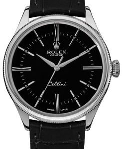 Rolex Cellini Time White Gold Case Black Dial & Strap Mens Watch Online Sale