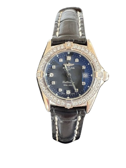 Breitling Callistino Quartz Diamond Black Dial Ladies Watch J52345 Croco Leather