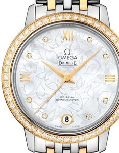 Omega New De Ville Prestige White MOP Diamond Dial & Bezel Womens Watch 50% Off