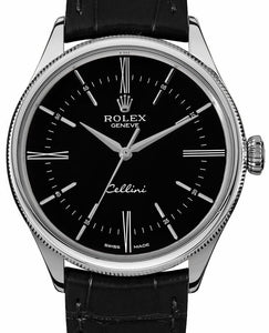 Rolex Cellini Time White Gold Bezel Black Dial Luxury Mens Watch On Sale Online