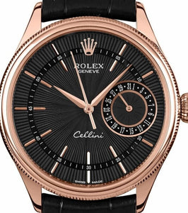 Rolex Cellini Date 18k Rose Gold Case Black Dial Automatic Mens Dress Watch Sale