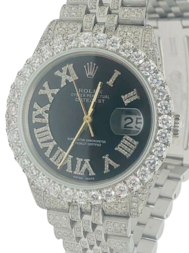 VVS 10 Pointers Bezel Rolex Datejust 36mm Roman Black Diamond Watch