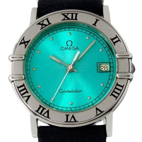 Omega Constellation Quartz Date Sunburst Turquoise Vintage Watch