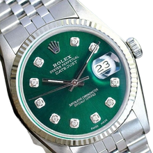 Load image into Gallery viewer, ROLEX MENS DATEJUST GOLD STEEL GREEN DIAMOND DIAL FLUTED BEZEL 36MM WATCH 16014