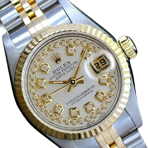 ROLEX LADIES DATEJUST TWO TONE WHITE DIAMOND DIAL FLUTED BEZEL 69173 AUTOMATIC