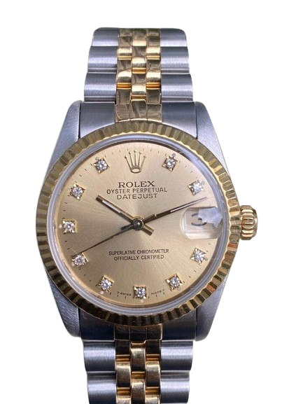 Rolex Datejust 68273 Midsize 18k Yellow Gold Steel Watch Factory Diamond Dial