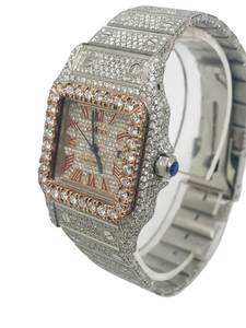 Custom Ladies Cartier Santos 29mm Iced Out Two Tone Rose Gold Watch