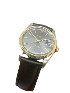 Tudor by Rolex Mens Watch 74000 Swiss Self Winding Gray Dial 14k Gold Bezel 34mm