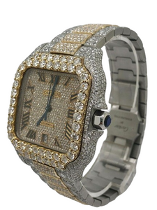 Cartier Santos Two Tone Custom Roman Numeral Iced Out Wrist Watch 40mm XL