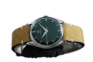 1956s Omega Green Dial Mens Vintage Steel 33mm Wrist Watch  2833 6 SC