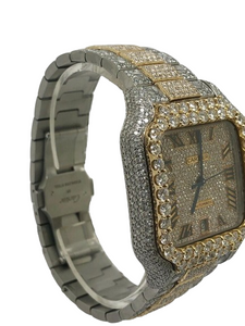 Cartier Santos Two Tone Custom Roman Numeral Iced Out Wrist Watch 40mm XL