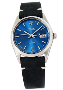 Rolex  Oyster Date 6694 Precision Sunburst Blue Dial 34mm Vintage Wrist Watch