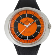 Load image into Gallery viewer, 1969s Omega Geneve Dynamic Date 41mm Sunburst Orange Vintage Watch