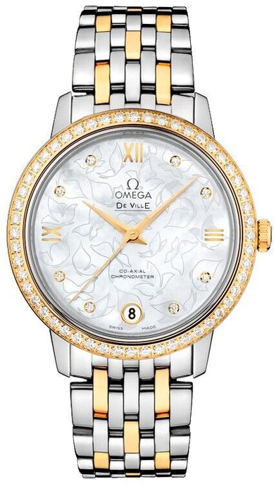 Omega New De Ville Prestige White MOP Diamond Dial & Bezel Womens Watch 50% Off