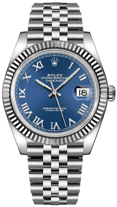 Rolex Datejust Blue Roman Numeral Dial Fluted Bezel Mens Luxury Watch For Sale