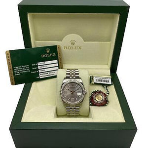 Rolex Datejust 36mm 116244 Rhodium Waves Diamond Dial Automatic Watch B&P 2011
