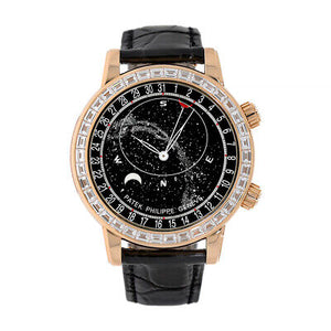Patek Philippe Grand Complications Watch 44mm Rose Gold Black None Dial Leather
