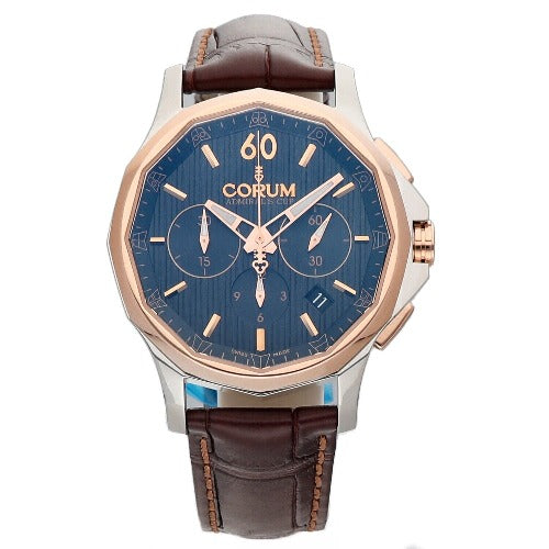 Corum Admiral's Cup Legend 42 Chrono Rose Gold Steel Leather Auto Men's Watch