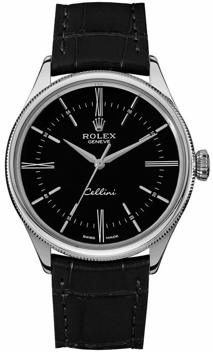Rolex Cellini Time White Gold Bezel Black Dial Luxury Mens Watch On Sale Online