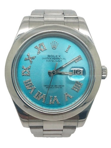 Rolex Datejust 41mm Turquoise Diamond Roman Dial Watch