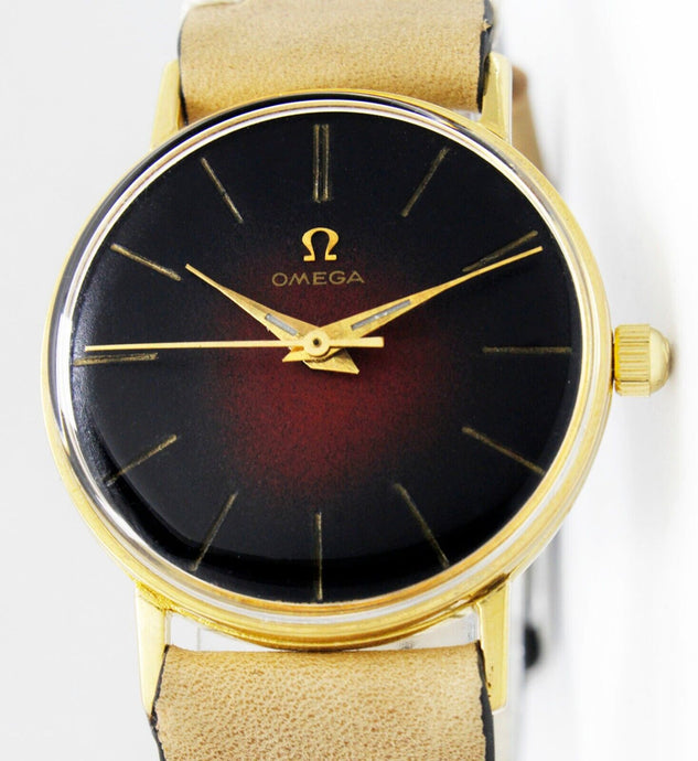 1961s Omega Winding Shaded Maroon Dial Gold Plated 34mm Vintage Watch